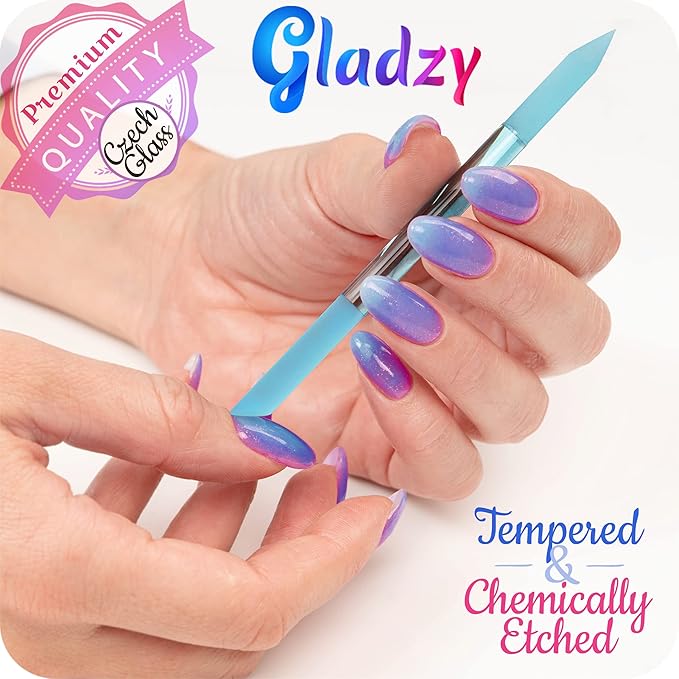 GLADZY Czech Glass Nail File Set - Multifunctional Nail Shiner Buffer, Callus Remover Foot Rasp, Glass Cuticle Pusher Manicure Stick, Etched Surface, Professional Nail Care Tool, Made in EU-BrightBean Baby