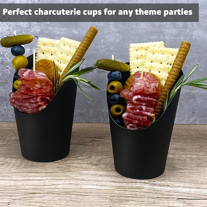 CAMKYDE 100 Pcs French Fries Holder, 12oz Disposable Paper French Fry Cups Black Charcuterie Cups for all Occasions (12oz, Black)
