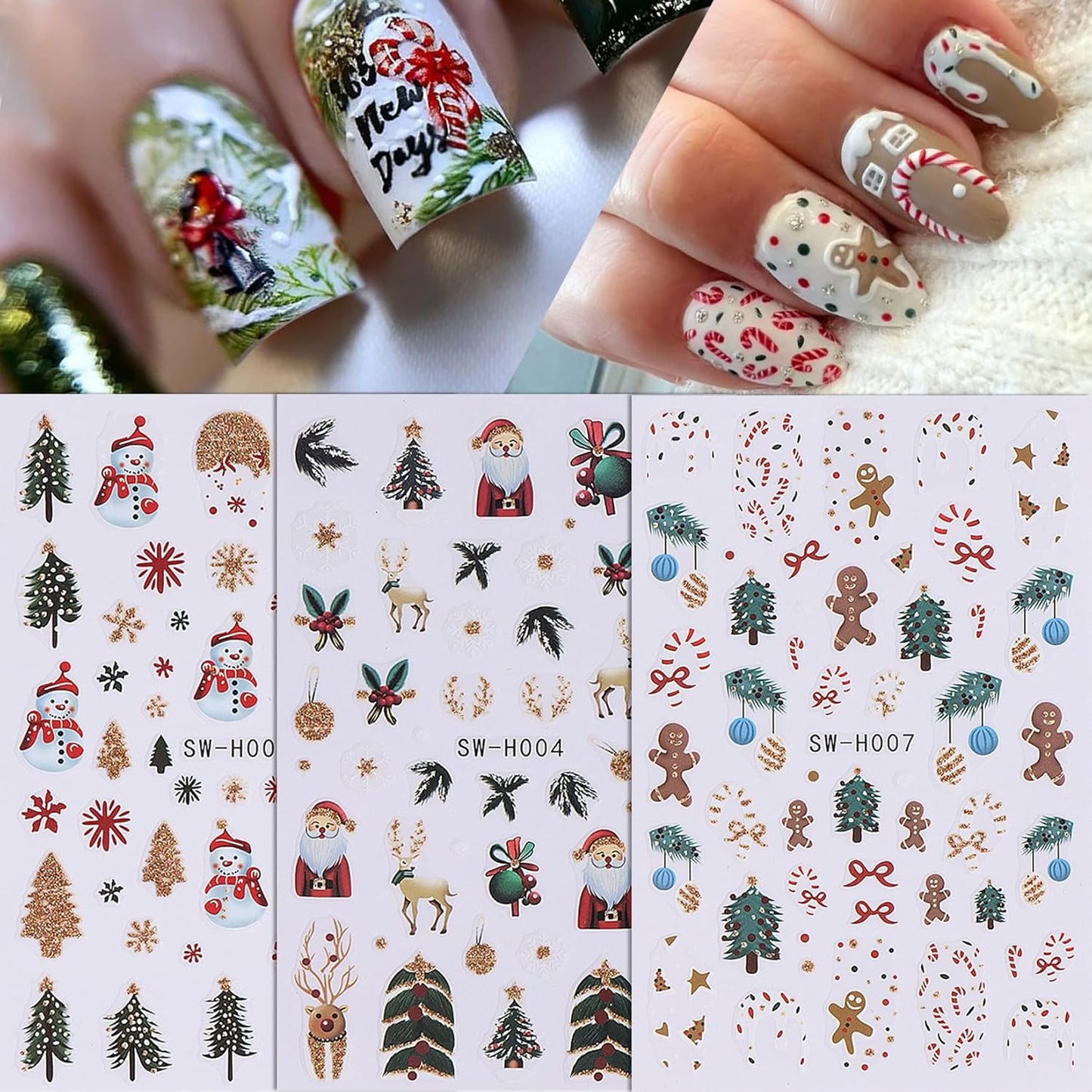 Glitter Christmas Nail Art Stickers 12 Sheets Sparkles Winter Nail Decals 3D Self Adhesive Nail Supplies DIY Santa Claus Gingerbread Man Snowflake Xmas Manicure Decoration DIY Supplies for Women Girl-BrightBean Baby