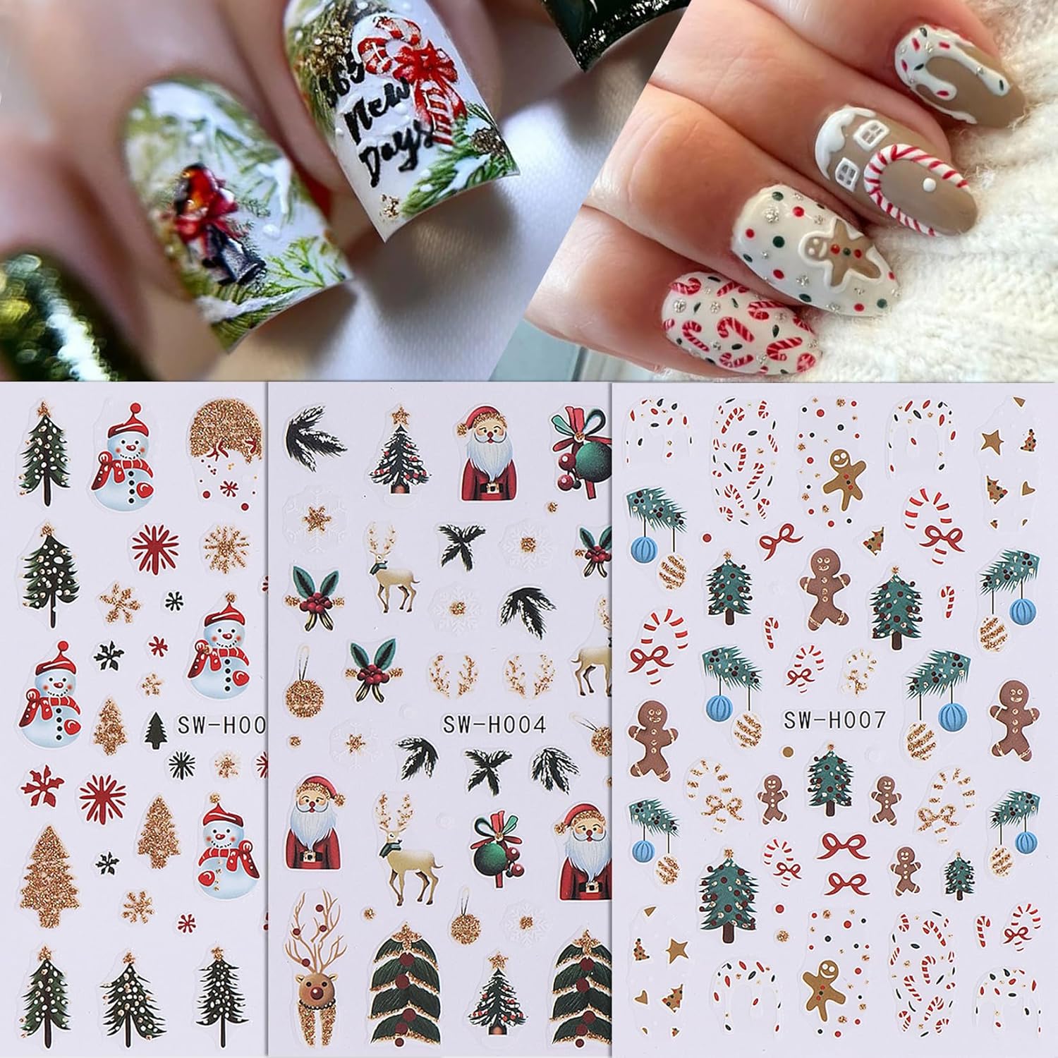 Glitter Christmas Nail Art Stickers 12 Sheets Sparkles Winter Nail Decals 3D Self Adhesive Nail Supplies DIY Santa Claus Gingerbread Man Snowflake Xmas Manicure Decoration DIY Supplies for Women Girl-BrightBean Baby