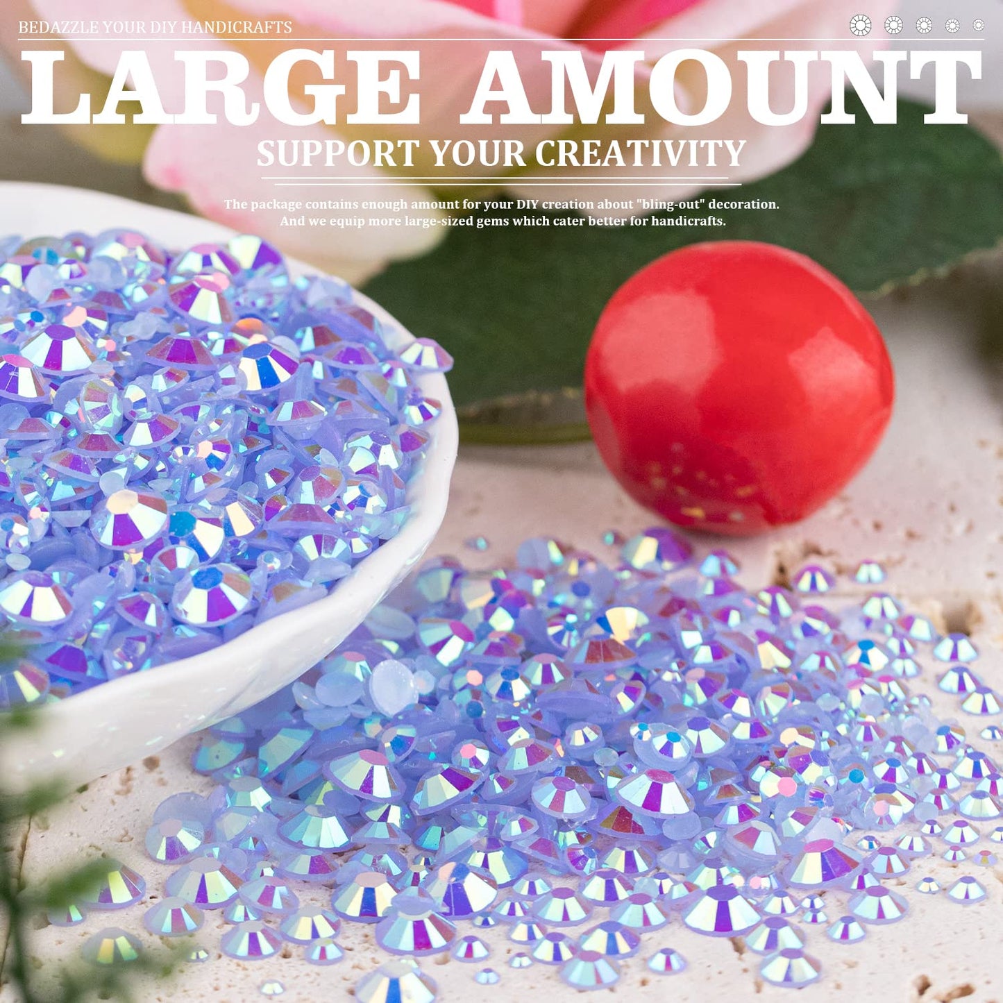 Resin Rhinestones Crafting, 2/3/4/5/6mm Flatback Jelly Rhinestones, 3 Box Sky Blue AB Non Hotfix Crystal Gems for Bedazzling Crafts Mugs Tumblers Clothes Makeup Nail-BrightBean Baby