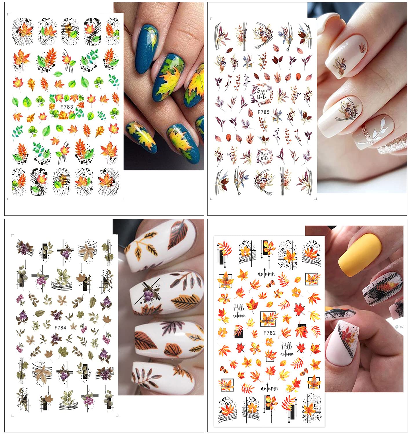 8 Sheets Fall Nail Art Stickers Thanksgiving Nail Decals 3D Maple Leaf Nail Stickers Autumn Butterfly Maple Leaves Nail Designs Decorations for Women Kids Girls Holiday DIY Manicure Charms-BrightBean Baby