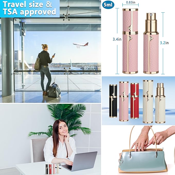 Refillable Travel Perfume Atomizer Bottle - 5ml Luxury Pocket Perfume Dispenser Pump, Travel Perfume Atomiser, Cologne Dispenser, Portable Size Sprayer Bottle for Traveling (Pink)-BrightBean Baby