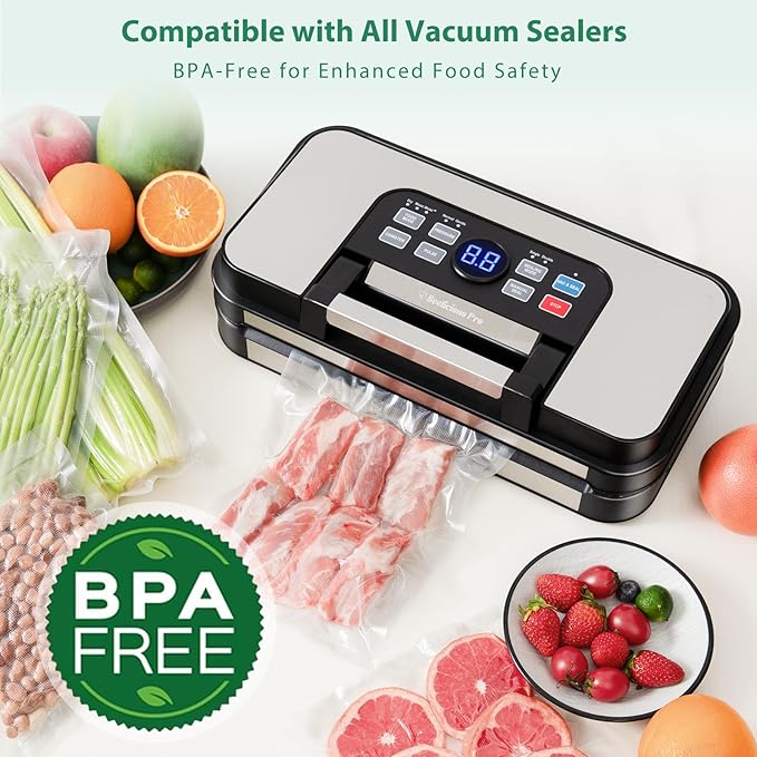 Beelicious Pro Vacuum Sealer Bags Rolls for Food 6 Pack 3 Rolls 11" x 20' and 3 Rolls 8" x 20' Commercial Grade with BPA-Free, Durable Customized Size Food Storage Bags for Sous Vide