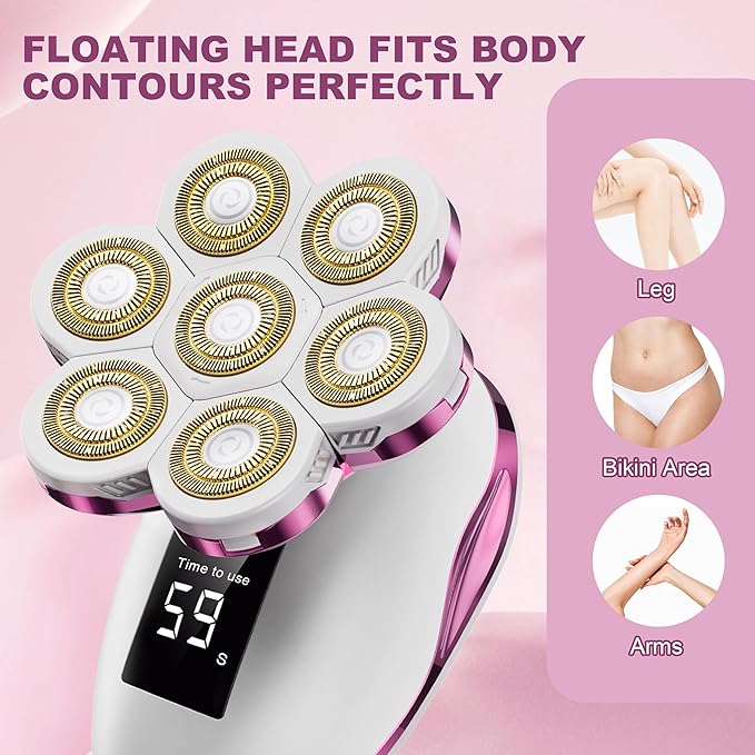 Electric Razors for Women, Wet/Dry 7D Rechargeable Rotary Shaver for Legs, Water Resistant Grooming Kit - Electric Razors for Women, Facial Hair Removal, Bikini Trimmer, Lips - Gentle Hair Remo