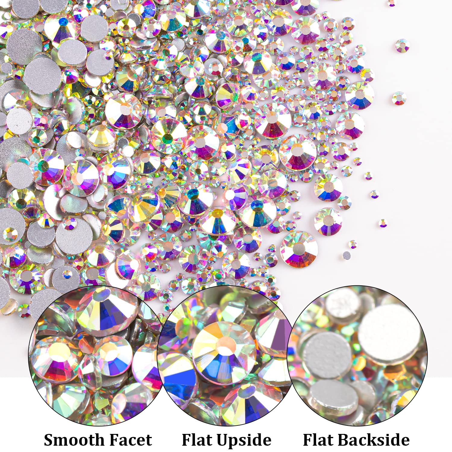 One Pack 2000 Pcs of Flatback Round AB Crystal Rhinestones 6 Sizes (1.5-6 mm) with Nail Art Rhinestone Picker Pencil and Tweezer for DIY and Salon Use-BrightBean Baby