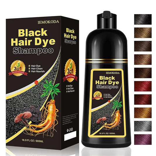 Instant Black Hair Dye Shampoo 3- in-1, 100 Percent Gray Coverage, Magic in 15 Minutes for All Types, Natural Women & Men, Color Depositing Conditioner, Easy to Use-BrightBean Baby