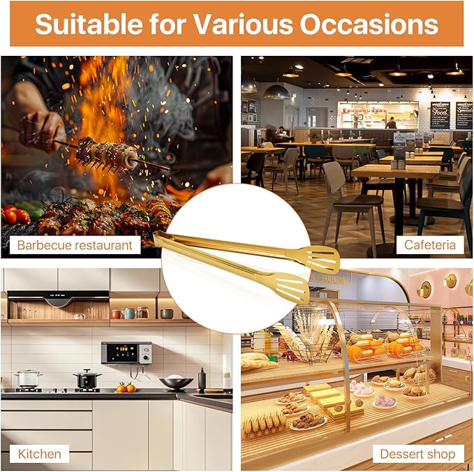 6 Pack Gold Serving Tongs, 12.9 Inch Stainless Steel Salad Tongs, Food Tong Serving Utensils for Cooking Buffet Wedding Party Catering