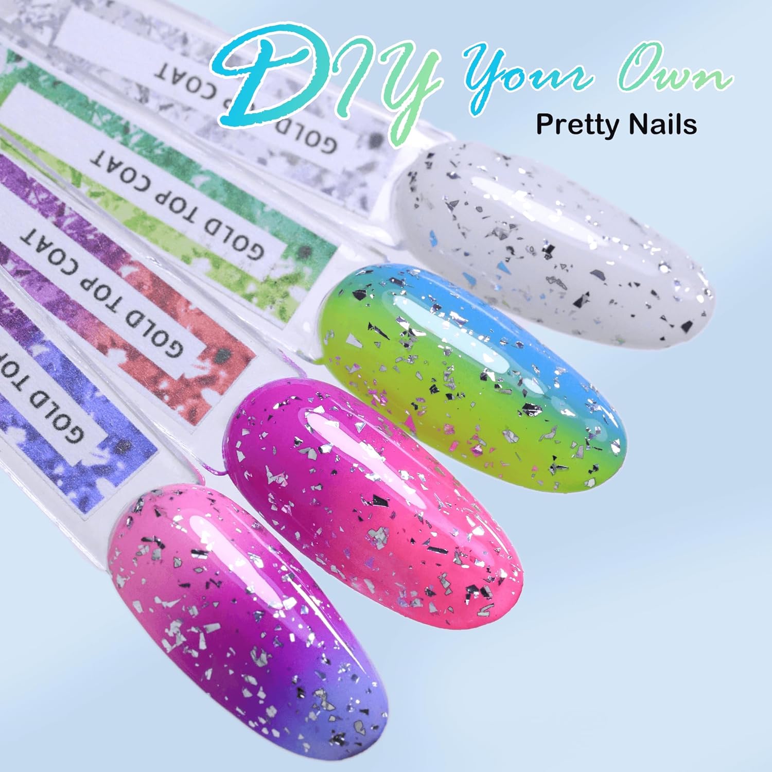 Double Rhythm 15ML No Wipe Gel Top Coat Base Coat Iridescent Glitter Shimmer 2 in 1 Nail Polish Soak Off Manicure DIY Home Salon (Silver Top Coat)-BrightBean Baby