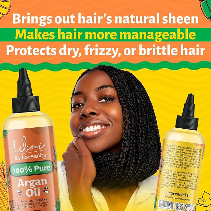 Locsanity Wini Pure Argan Hair and Body Oil, 100% Cold-Pressed, 4 Fl Oz-BrightBean Baby