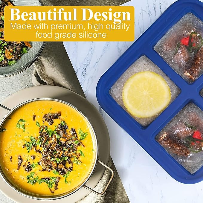 1 Cup Silicone Freezer Molds 2 Pack Silicone Freezer Tray with Lid Make 8 Perfect 1-Cup Portions - Easy Release Molds for Food Storage & Freeze Soup, Broth, Stew or Sauce