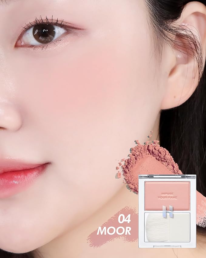 HOLIKA HOLIKA Infusing Blush with Brush - Lightweight, Smooth, Blendable Cheek Blusher, Sebum-Control, Natural Pore Coverage, Built-In Brush, Long-Lasting Pigment for Romantic Mood (04 MOOR)-BrightBean Baby