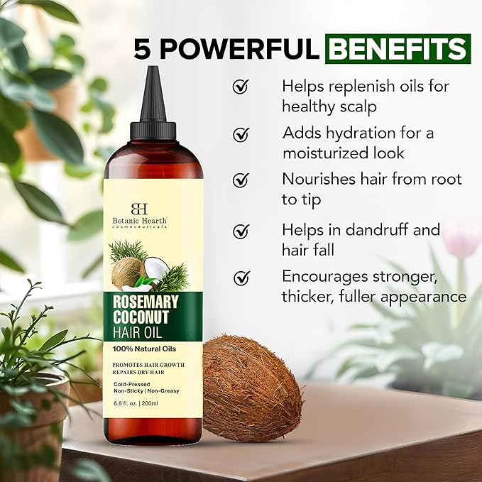 Botanic Hearth Rosemary, Coconut & Avocado Oil For Hair Growth (6.7 fl oz) Infused with Rosemary, Coconut, Biotin|Hair Oil Repairs Damaged Hair, Strengthening, Healthier Hair, Moisturizing- Hair Tonic-BrightBean Baby