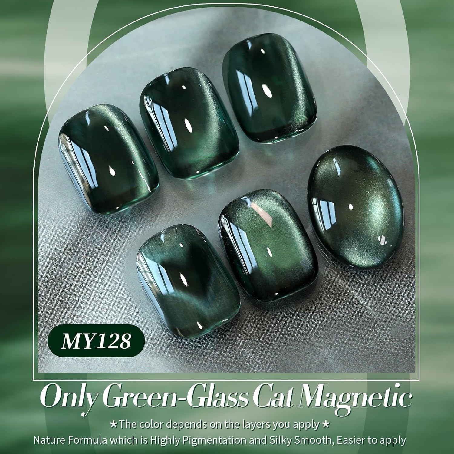 Born Pretty Cat Magnetic Gel Nail Polish, Retro Green Gel Polish Crystal Cat Holographic Magnetic Nail Polish Nail Art Manicure Salon DIY at Home 15ML-BrightBean Baby
