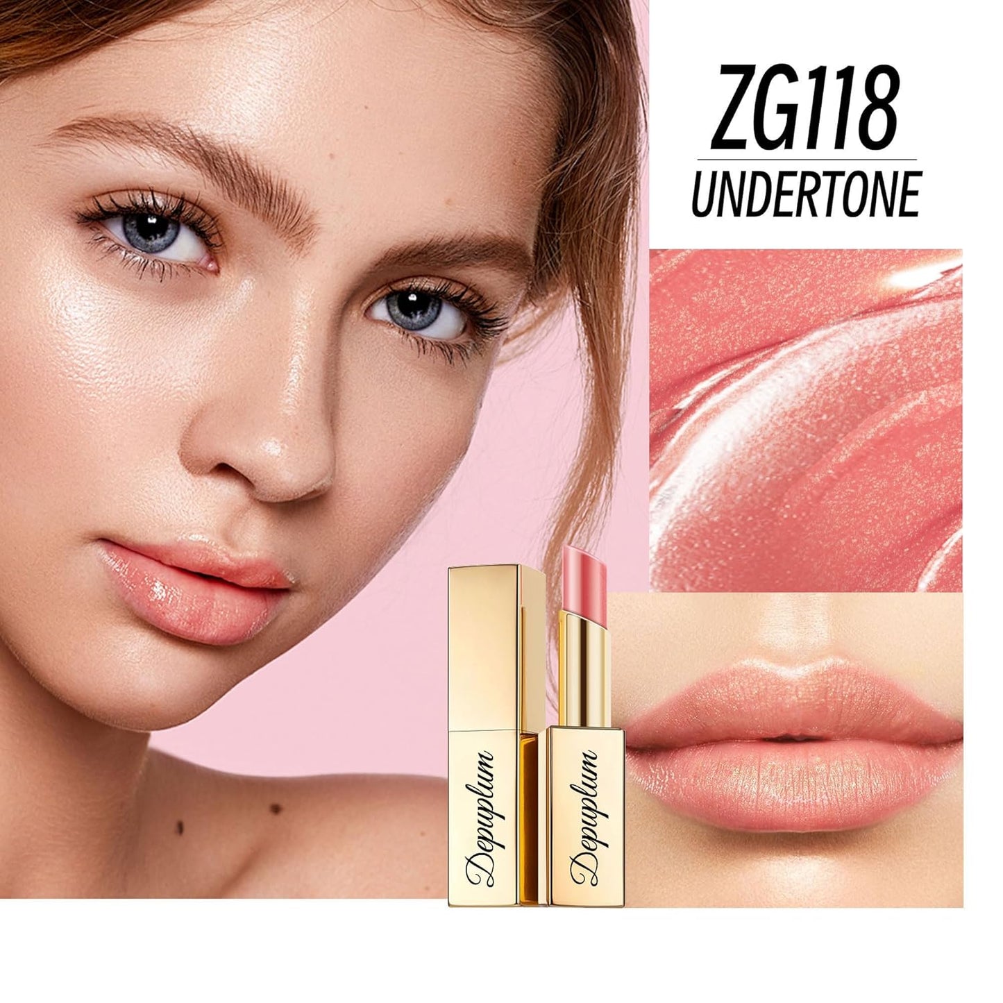 Nude Lipstick Moisturizing for Women Shimmer Tinted Lip Balm Hydrating Nourishing Lip Gloss Vegan& Cruelty Free Lip Makeup, ZG118 Undertone-BrightBean Baby