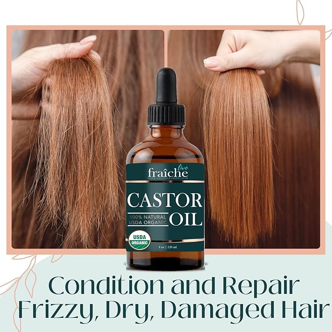Live Fraiche Organic Castor Oil (4oz) + Filled Mascara Tube, 100% USDA Pure, Cold Pressed, Hexane Free Lash Serum Hair Growth Oil for Eyelashes, Eyebrows, Hair - Brow and Hair Treatment Oil-BrightBean Baby