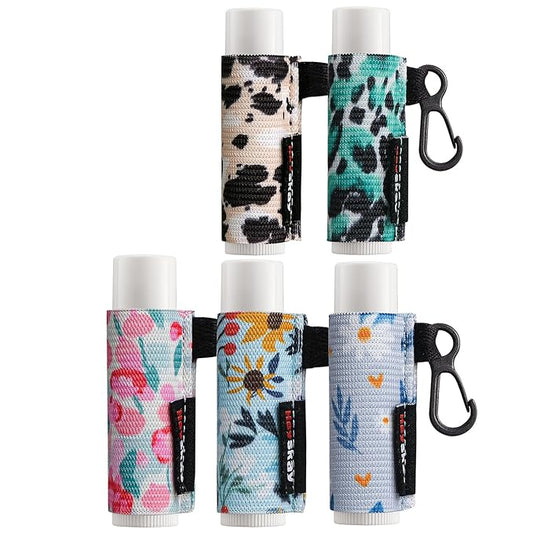 5pcs Lip Balm Holder Keychain Lipstick Sleeves Chapstick Elastic Sleeves for Men Women(Daisy/Tulip/Leo)-BrightBean Baby