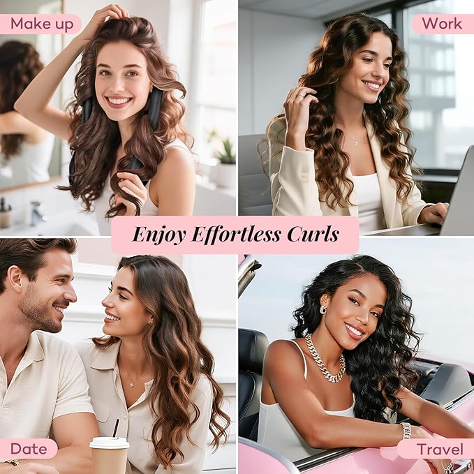 Umisleep 22 Momme 100% Mulberry Silk Heatless Hair Curler Set — Frizz-Free Hair Rollers for Women Long Hair, Overnight Heatless Curls, Upgraded Soft Flat Design with Clips & Scrunchies, Black-BrightBean Baby