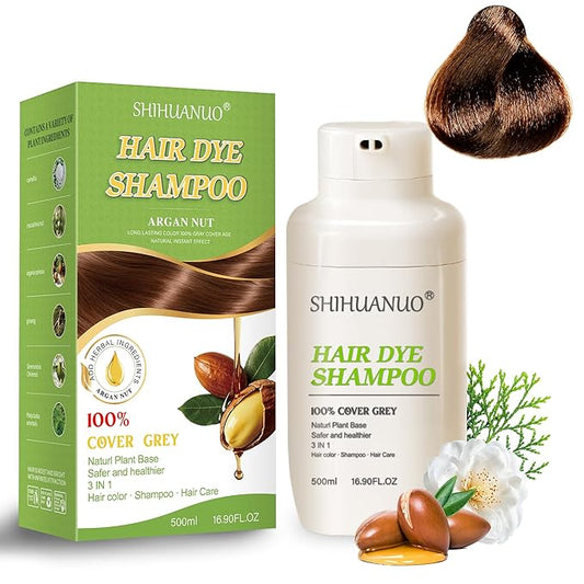 Hair Dye Shampoo 3 in 1 for Gray Hair Coverage, Argan nut Natural Shampoo Hair Dye for Women & Men/Ammonia-Free 500ml(Chestnut Brown)-BrightBean Baby