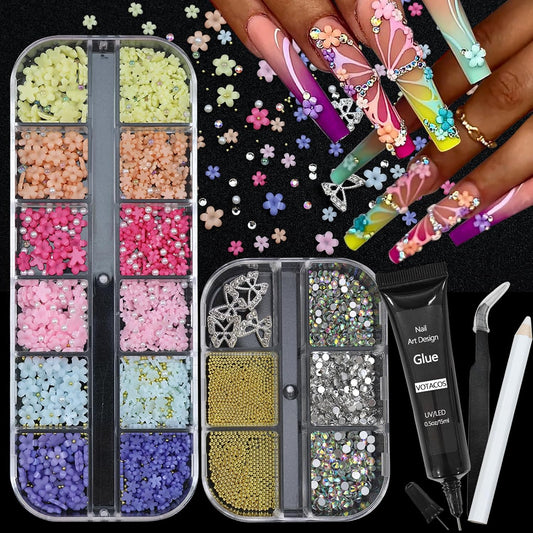 Nail Charms Rhinestones Colorful Nail Art Gems with Glue Gel Flatback Pearls Supplies Luxurious Crystal AB Rhinestones Nails Accessories Jewelry Pearls for Women Nails DIY Design-BrightBean Baby