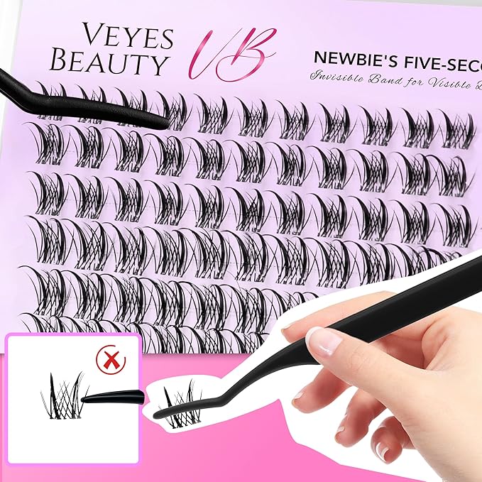 VEYESBEAUTY Lash Clusters Eyelash Extensions Thin & Invisible Band DIY Individual False Eyelashes Newbie's Five-Second Series Wispy Lash Tray for Self-application, Sylph Lashes 8-18mm Mixed Length-BrightBean Baby