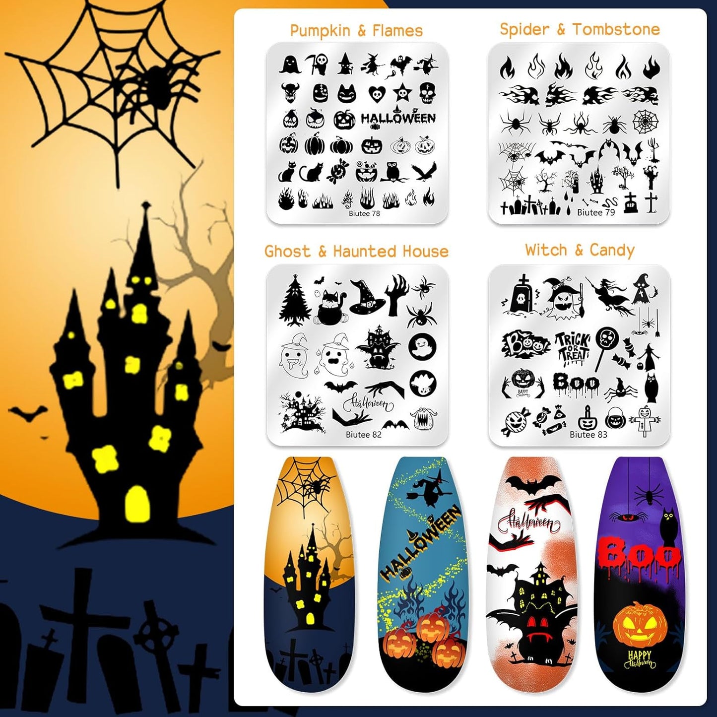 Biutee Nail Stamping Plate 20Pcs Nail Stamper Kit 16Pcs Nail Art Stamping Plates with Silicone Stamper, Scraper & Storage Bag, Stamp Plates Star Plaid Love Leaf Template Halloween Design Gift-BrightBean Baby