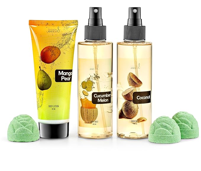 Fine Fragrance Body Mist & Body Splash Gift Set – Luxury Self-Care Combo for Women and Girls (Coconut, Cucumber, Mango Pear w/ Bath Fizzer, Bath Bomb)-BrightBean Baby