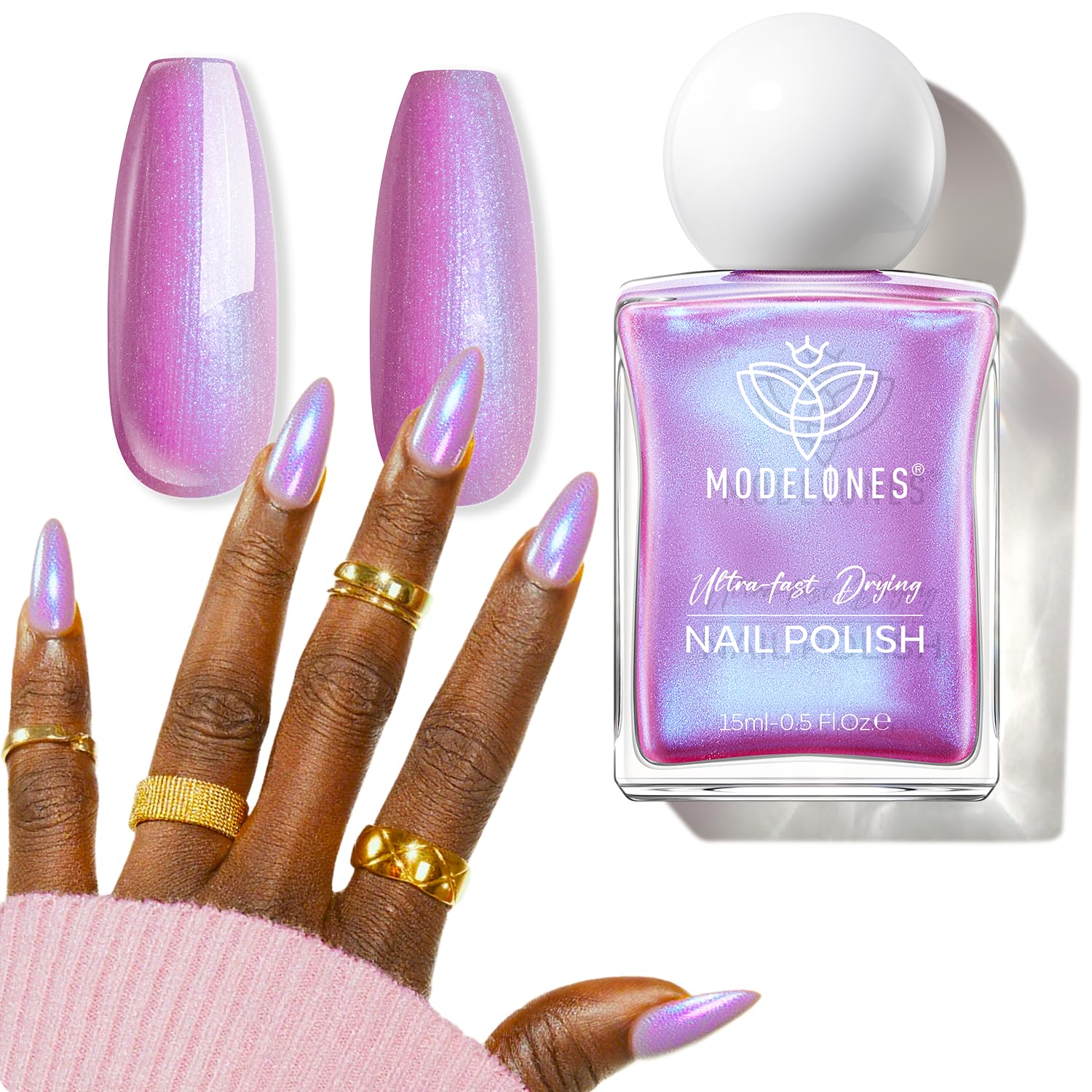 modelones Chrome Purple Nail Polish, 15 ml Quick Dry Nail Polish Mermaid Iridescent Shimmer Pearl Purple Nail Lacquer Long Last Shine Nail Art DIY Home Manicure Gift for Women Girls 0.5 Fl Oz-BrightBean Baby