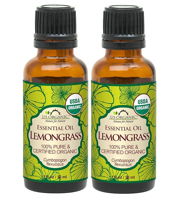 US Organic 100% Pure Lemongrass Essential Oil, USDA Certified Organic, Extracted by Steam Distillation Method, for Hair, Nail Polish Remover, Bees Attraction, and More. 30 ml, Value 2 Pack-BrightBean Baby
