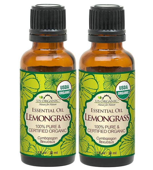 US Organic 100% Pure Lemongrass Essential Oil, USDA Certified Organic, Extracted by Steam Distillation Method, for Hair, Nail Polish Remover, Bees Attraction, and More. 30 ml, Value 2 Pack-BrightBean Baby