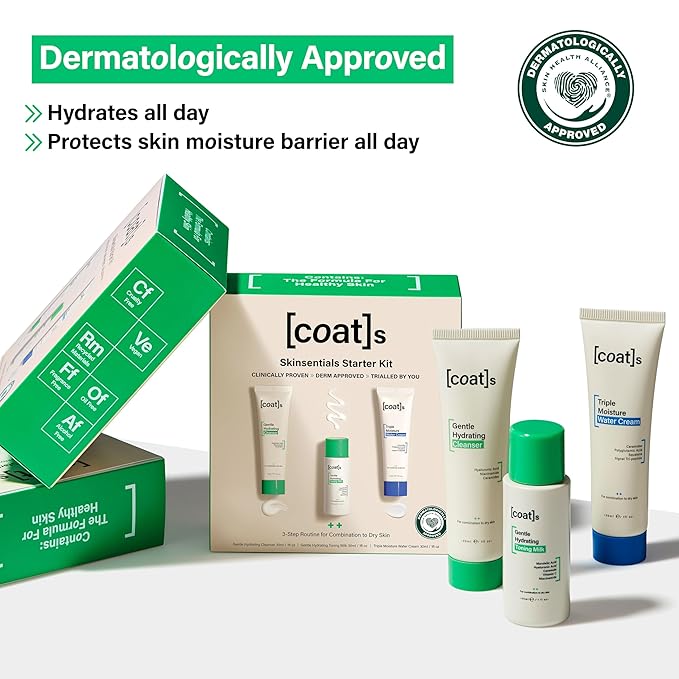 Coats Skinsentials Starter Bundle – Travel-Size Cleanser 1 oz, Toner 1 oz & Moisturizer 1 oz – 3-Step Regimen Prevents Breakouts and Protects Skin Barrier with Ceramides, For Women and Men-BrightBean Baby
