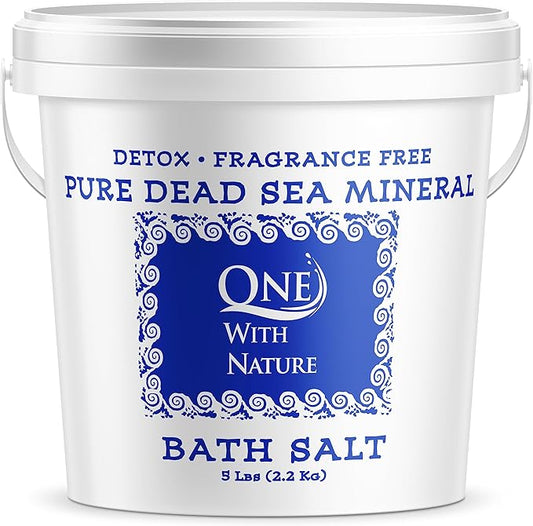 One With Nature 100% Pure Dead Sea Salt for Bath, 5lb Unscented. Dead Sea Salt is high in Essential Minerals, Such as Magnesium, Sulfur, Zinc, Potassium. Exfoliates, Nourishes Skin, Helps Restore pH-BrightBean Baby