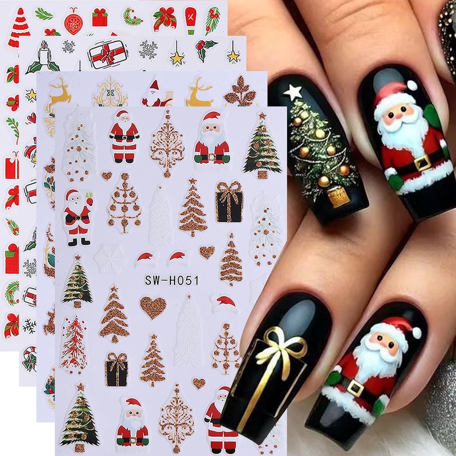 Christmas Nail Art Stickers Decals 16PCS 3D Self-Adhesive New Year Sticker for Nail Art Santa Claus Tree Elk Snowman Gonks Red Designs DIY Xmas Winter Decor Nail Art Supplies for Women Girls-BrightBean Baby