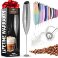Zulay Powerful Milk Frother for Coffee with Upgraded Titanium Motor - Handheld Electric Whisk, Foamer, Mini Mixer and Coffee Blender for Latte, Matcha, No Stand - Silver/Black