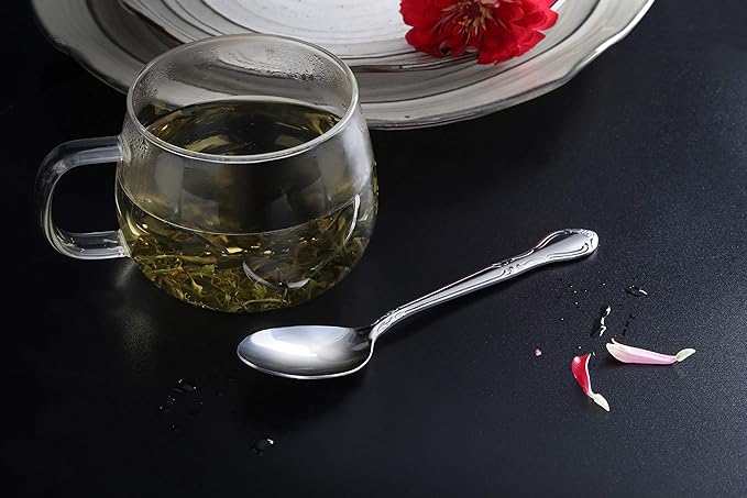 New Star Foodservice 58727 Rose Pattern, 18/0 Stainless Steel, Teaspoon, 6.2-Inch, Set of 12