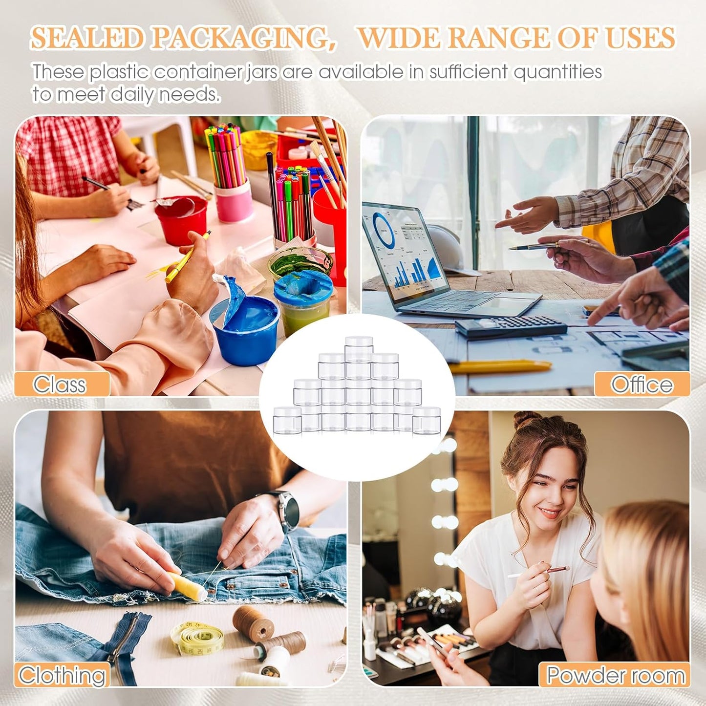 SATINIOR 100 Pcs Plastic Jars with Lids Small Containers Lids Wide Mouth Small Plastic Containers for Lotion Cream Rhinestones Body Butters Travel Storage(6 oz,White)-BrightBean Baby