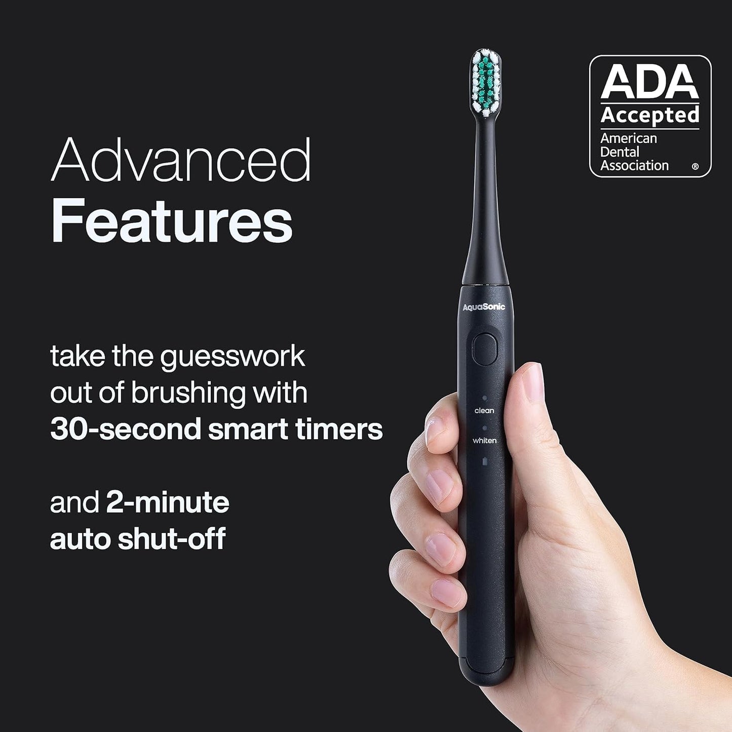 Aquasonic Icon ADA-Accepted Rechargeable Toothbrush | Magnetic Holder & Slim Travel Case | 2 Brushing Modes & Smart Timers | Gentle Micro-Vibrations(Onyx)-BrightBean Baby