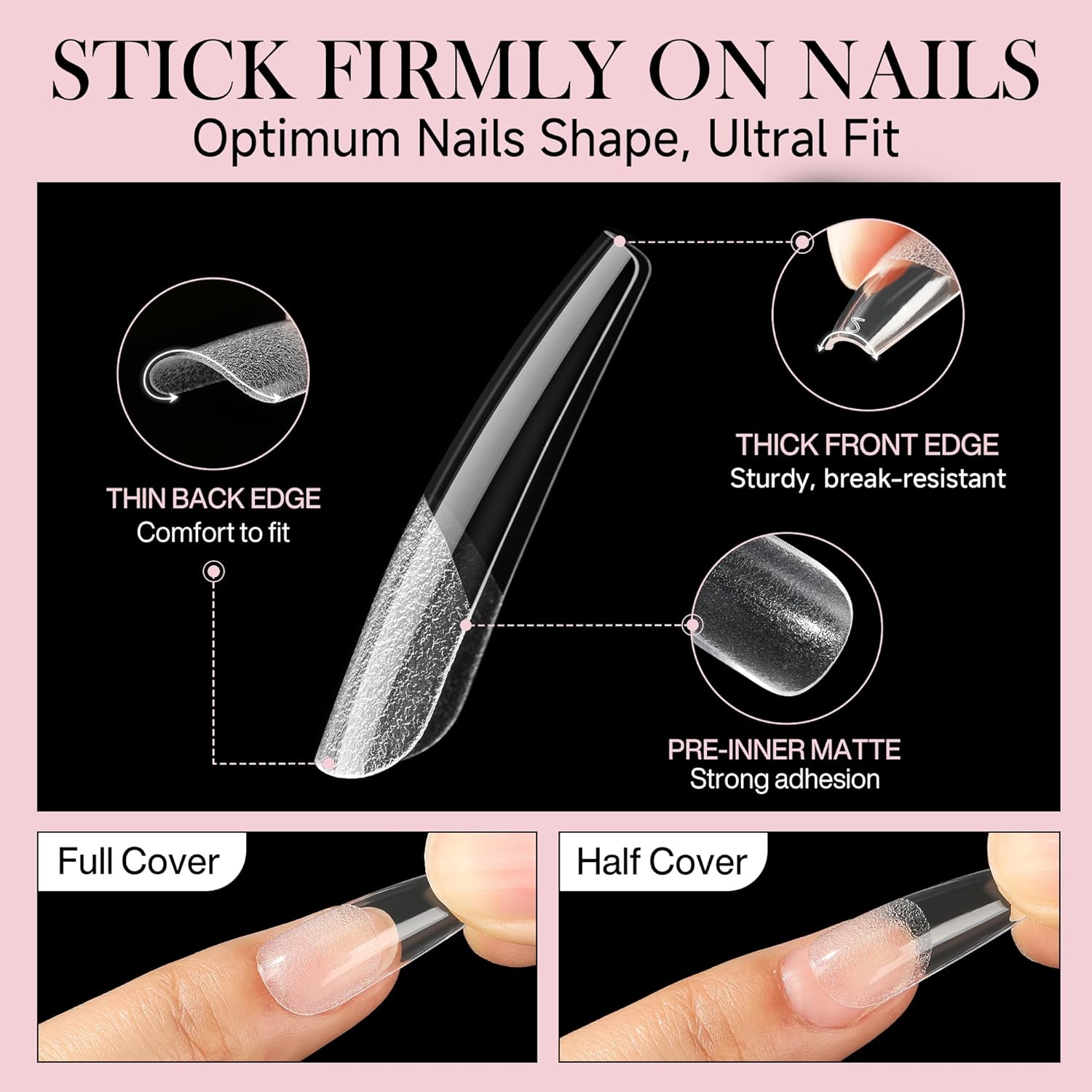 Long Coffin Nails Tips Half Matte 504pcs Long Coffin Nails Full Cover False Fake Press On Nails Easily DIY Art Salon Nail Extensions, 12 Sizes Luckyfairy-BrightBean Baby