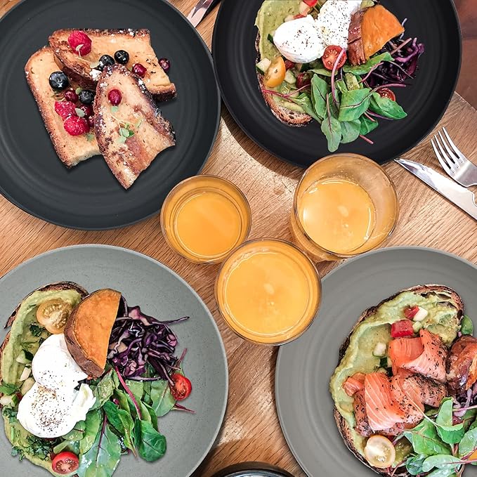 Wrova Wheat Straw Dinner Plates - 9 Inch Unbreakable Set of 8 - Dishwasher & Microwave Safe Reusable Plates - Lightweight for Kitchen & Camping (Classic Series)