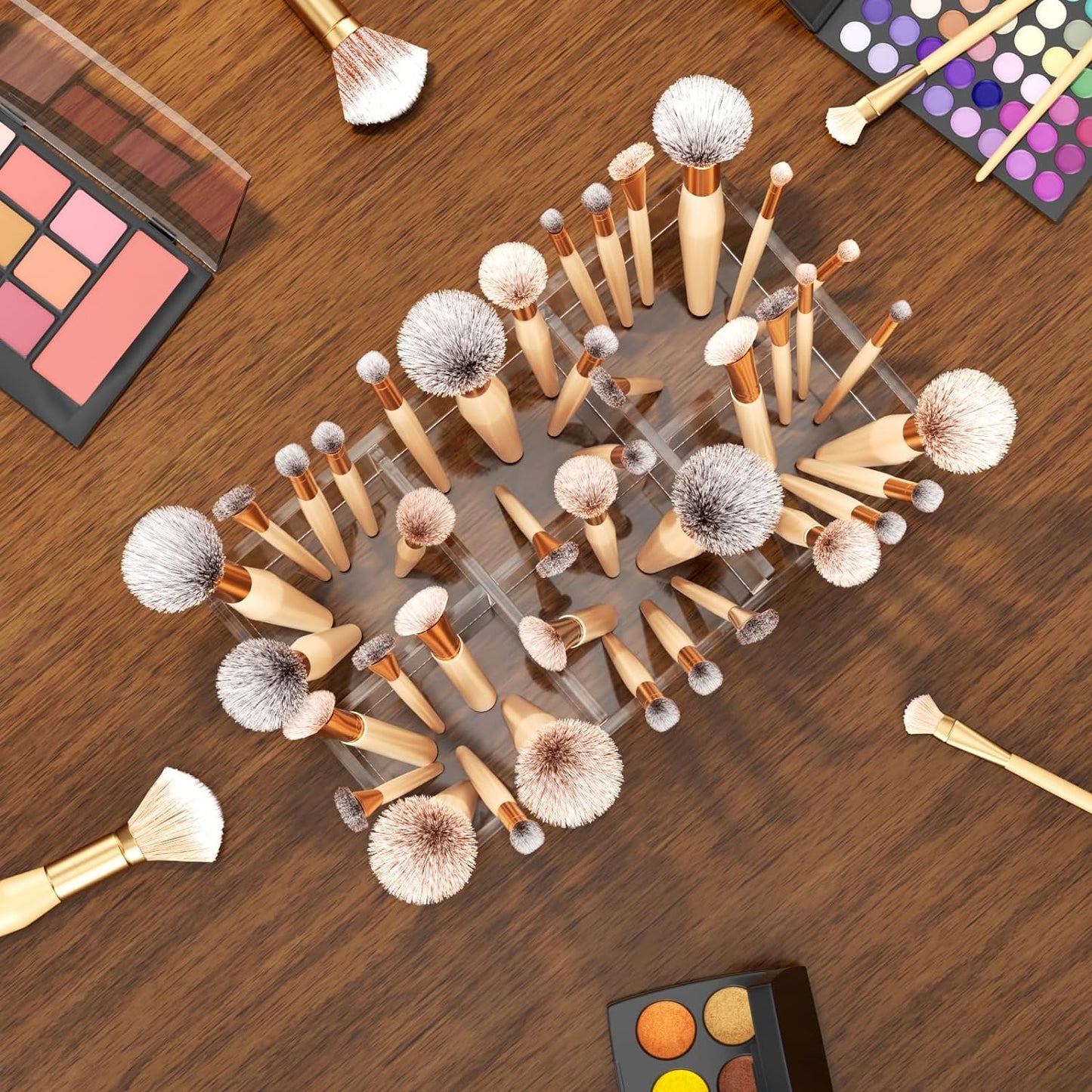 HIIMIEI Clear Makeup Brush Holder Organizer Acrylic 6-Slots Cosmetic Brushes Storage Organizer for Vanity Countertop-BrightBean Baby