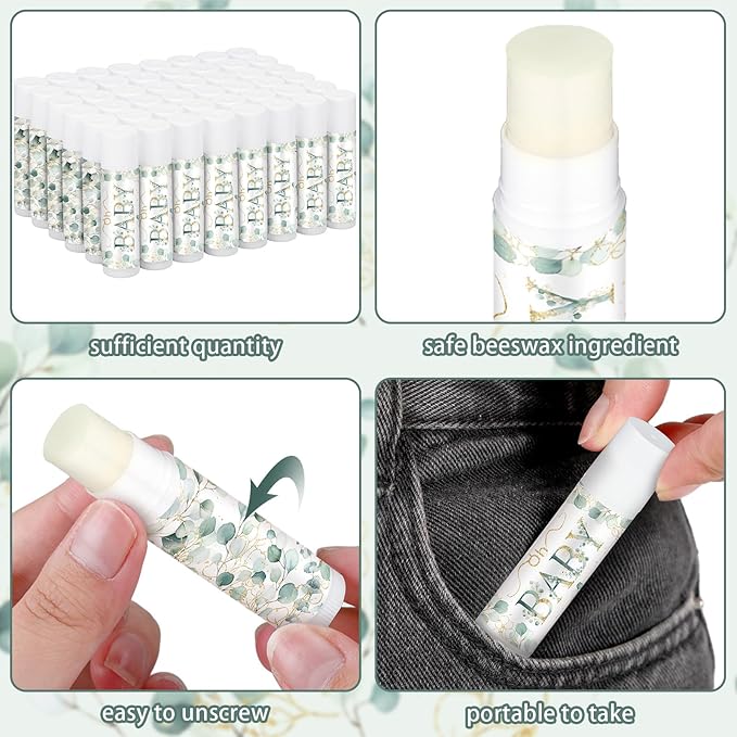 50 Pack Sage Green Baby Shower Lip Balm Party Supplies Bulk for Girls Guests Boys Neutral Baby Shower Gifts Gender Reveal Favors Prizes Souvenirs Winners Thank You Appreciation Gifts-BrightBean Baby