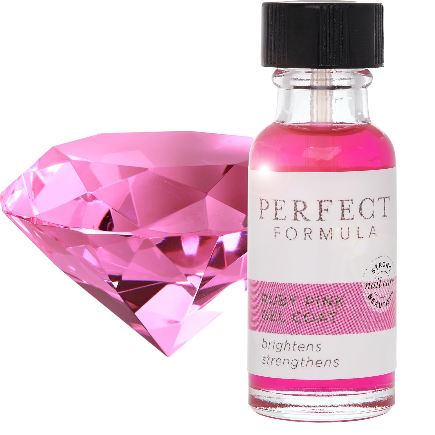Perfect Formula Ruby Pink Gel Coat - Nail Strengthener, Keratin Nail Treatment, Gemstone Pink Gel Nail Polish - Nail Strengthener for Damaged Nails - Made In The USA .60 fl oz.-BrightBean Baby