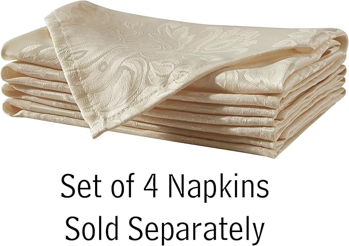 Newbridge Barcelona Luxury Damask Fabric Tablecloth, 52” Wide x 52” Square, Golden Beige, 100% Polyester, No Iron, Soil Resistant Dining Room, Party and Banquet Table Cover