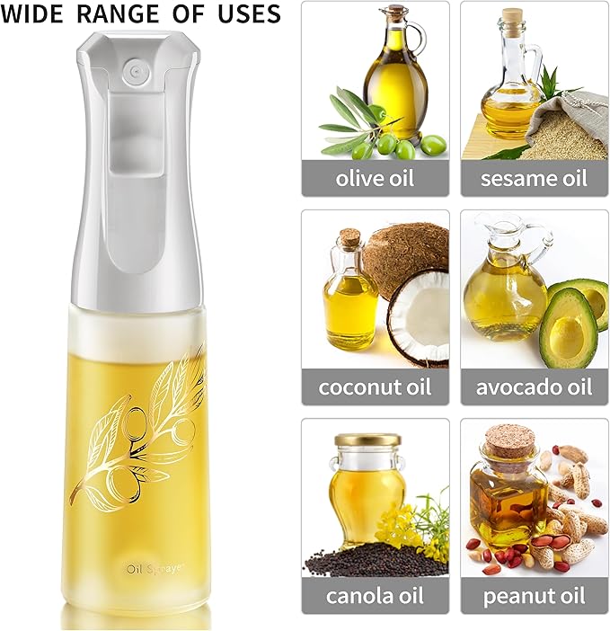 Oil Sprayer for Cooking, Olive Oil Sprayer Mister, 200ml Glass Olive Oil Spray Bottle, Kitchen Gadgets Accessories for Air Fryer, Patented Technology, Widely Used for Salad Making Baking Frying BBQ