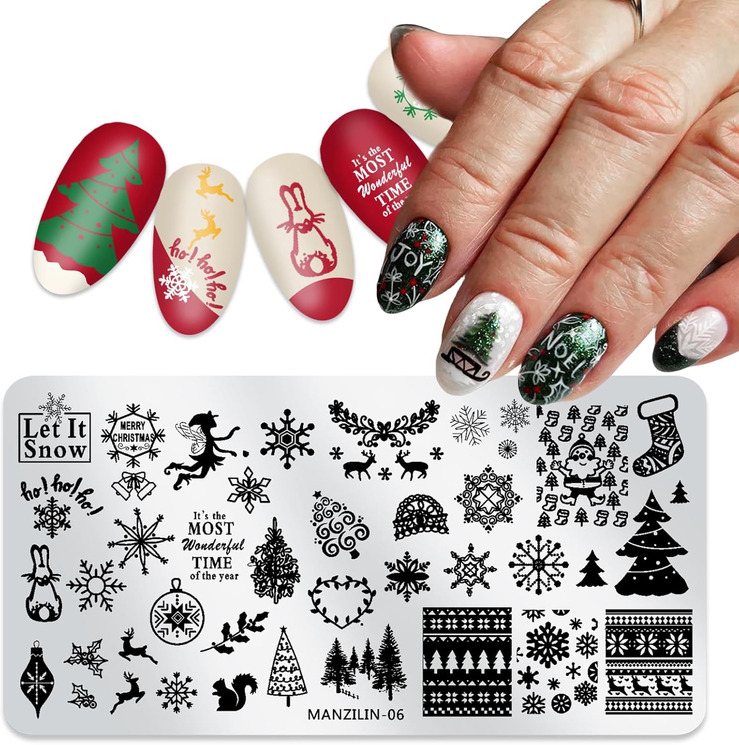 Christmas Nail Stamping Plates - Winter Stamp Kit with Snowflake, Santa Claus, Christmas Tree, Elk & Candy Bells Designs - DIY Stainless Steel Nail Image Polish Template Kit (8Pcs)-BrightBean Baby