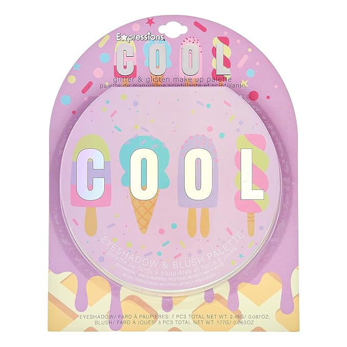 Expressions Cool Glisten & Glitter Makeup Palette 10 Color Eyeshadow Palette & Blush Makeup Novelty Beauty Set, Fold Out Compact with Mirror, Cute Makeup Kit Gifts - Washable, Non-Toxic-BrightBean Baby