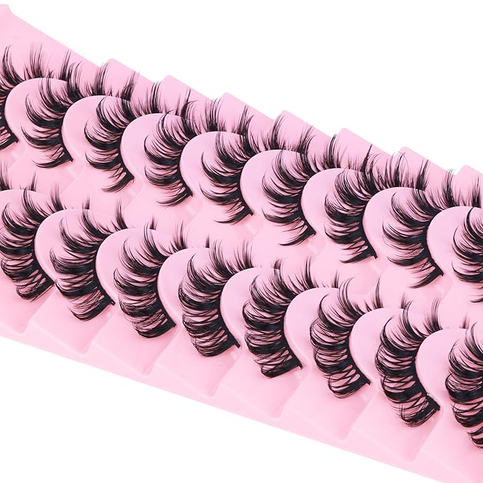 False Eyelashes Manga Lashes 10 Pairs False Eyelashes Japanese Style D Anime Lashes Natural Cosplay Lashes Natural Look 15 MM Wispy Faux Mink Lashes Full Strip Doll Lashes by FANXITON-BrightBean Baby