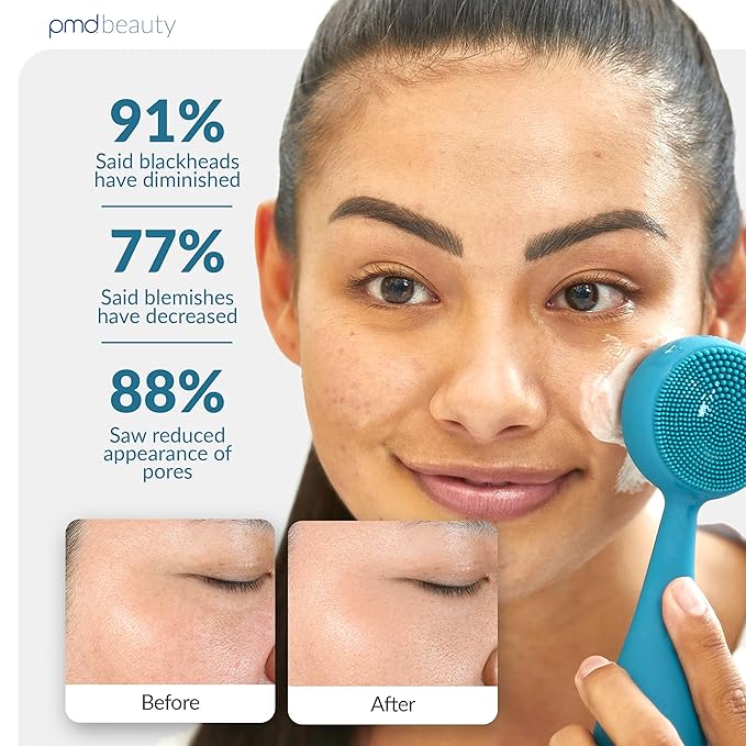 PMD Beauty Clean Pro Jade - Smart Facial Cleansing Device with Silicone Brush & Jade Gemstone ActiveWarmth Anti-Aging Massager - Waterproof - SonicGlow Vibration - Clear Pores & Blackheads-BrightBean Baby