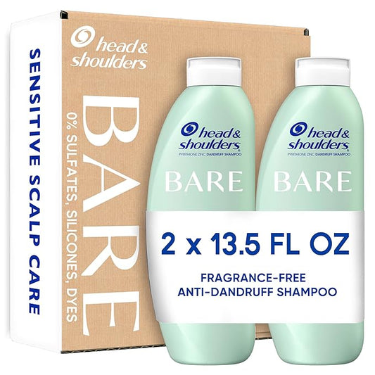 Head & Shoulders BARE Dandruff Shampoo Twin Pack, Fragrance-Free, Sensitive Scalp Care, Sulfate-Free, Silicone-Free, Dye-Free, Eco-Friendly Bottles, Safe for All Hair Types, 13.5 Fl Oz Each (Set of 2)-BrightBean Baby