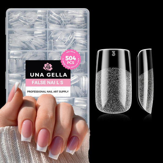 UNA GELLA Nail Tips Square: 504PCS Short Square Nail Tips Pre Etched Gel Fake Nails Tips, No C Curve For Women DIY Nail Extension French Style Salon Home Full Cover Soft Acrylic False Tips 12 Sizes-BrightBean Baby
